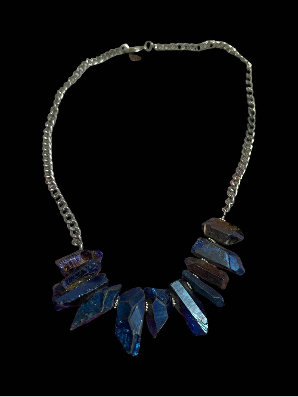 Iridescent Black Crystal Bibbed Statement Necklace by Yochi NY